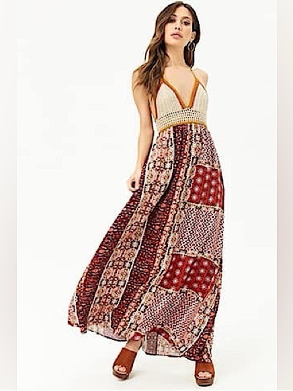 Forever 21 Crochet Maxi Length Halter Dress Paisley Boho Womens Plus Size 2X
